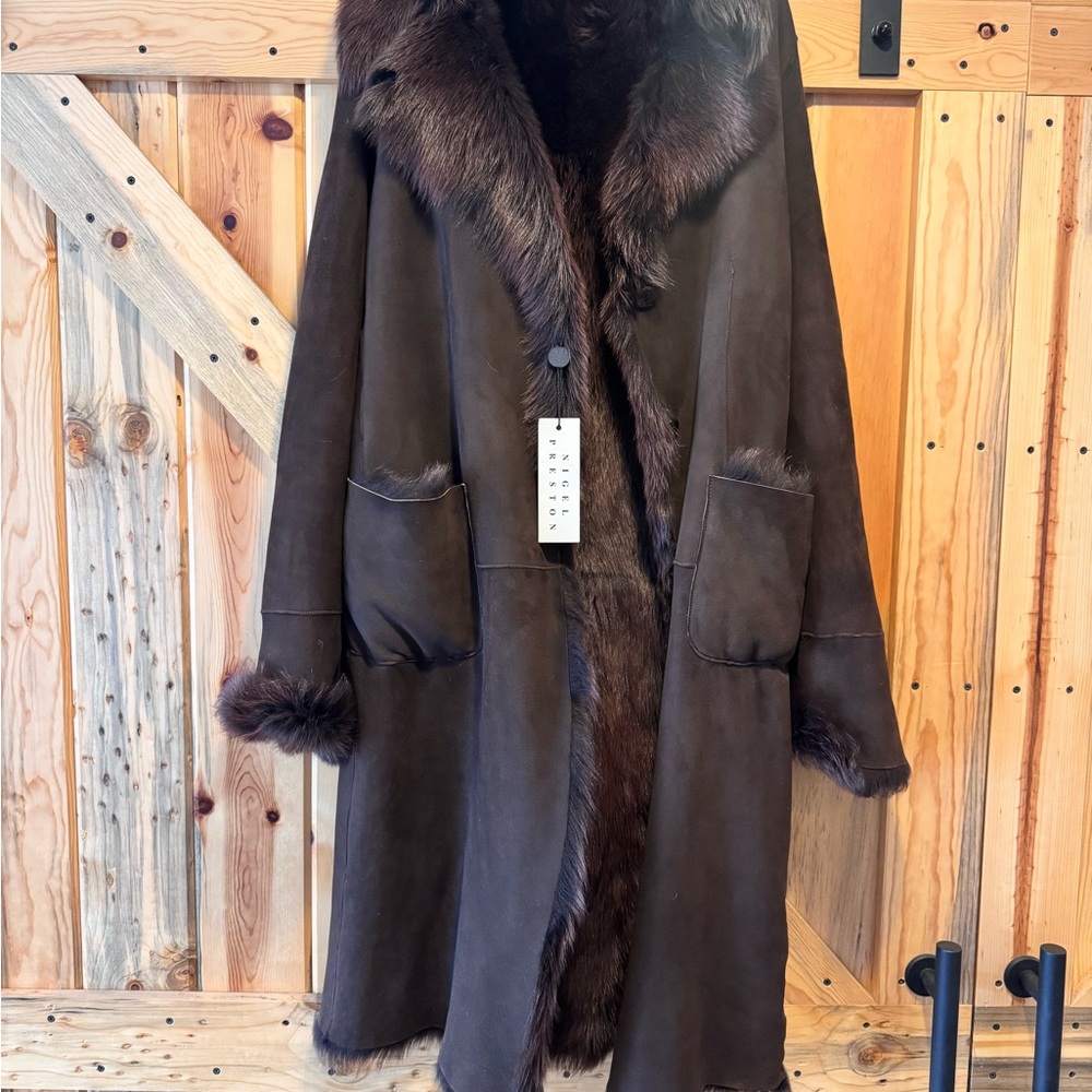 Nigel Preston & Knight Dark Brown Fur-Trimmed leather coat